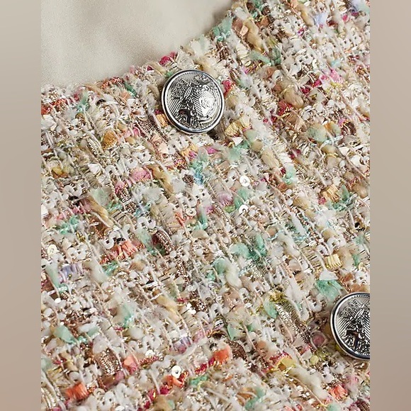 NWT Express Tweed Sequin Button Front Utility Romper - Picture 7 of 9